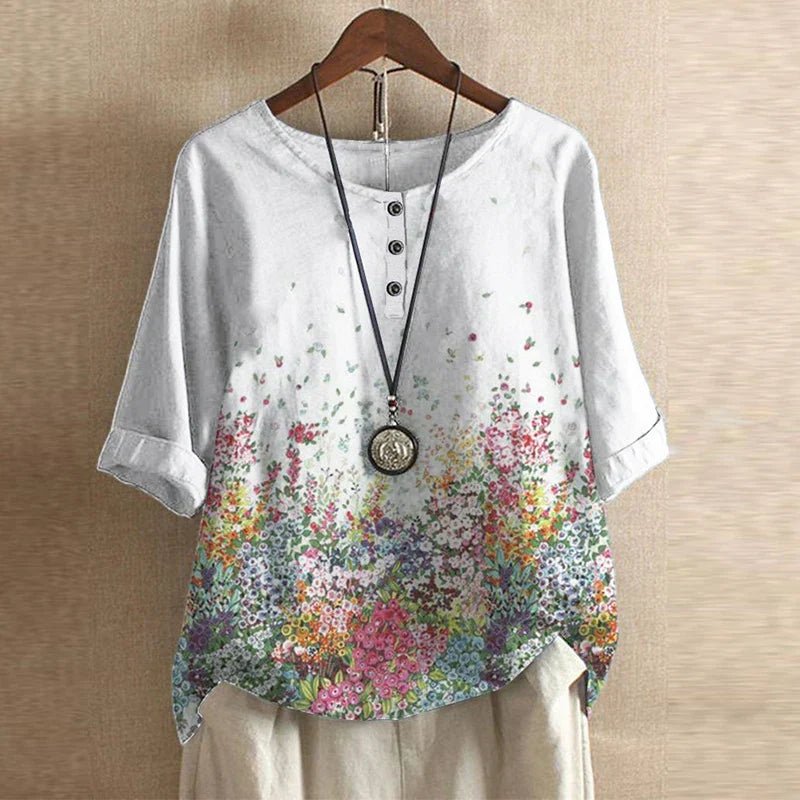 Amara | Plus Size Floral Blouse Short Sleeve Relaxed Fit Vintage