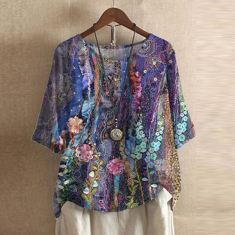 Amara | Plus Size Floral Blouse Short Sleeve Relaxed Fit Vintage