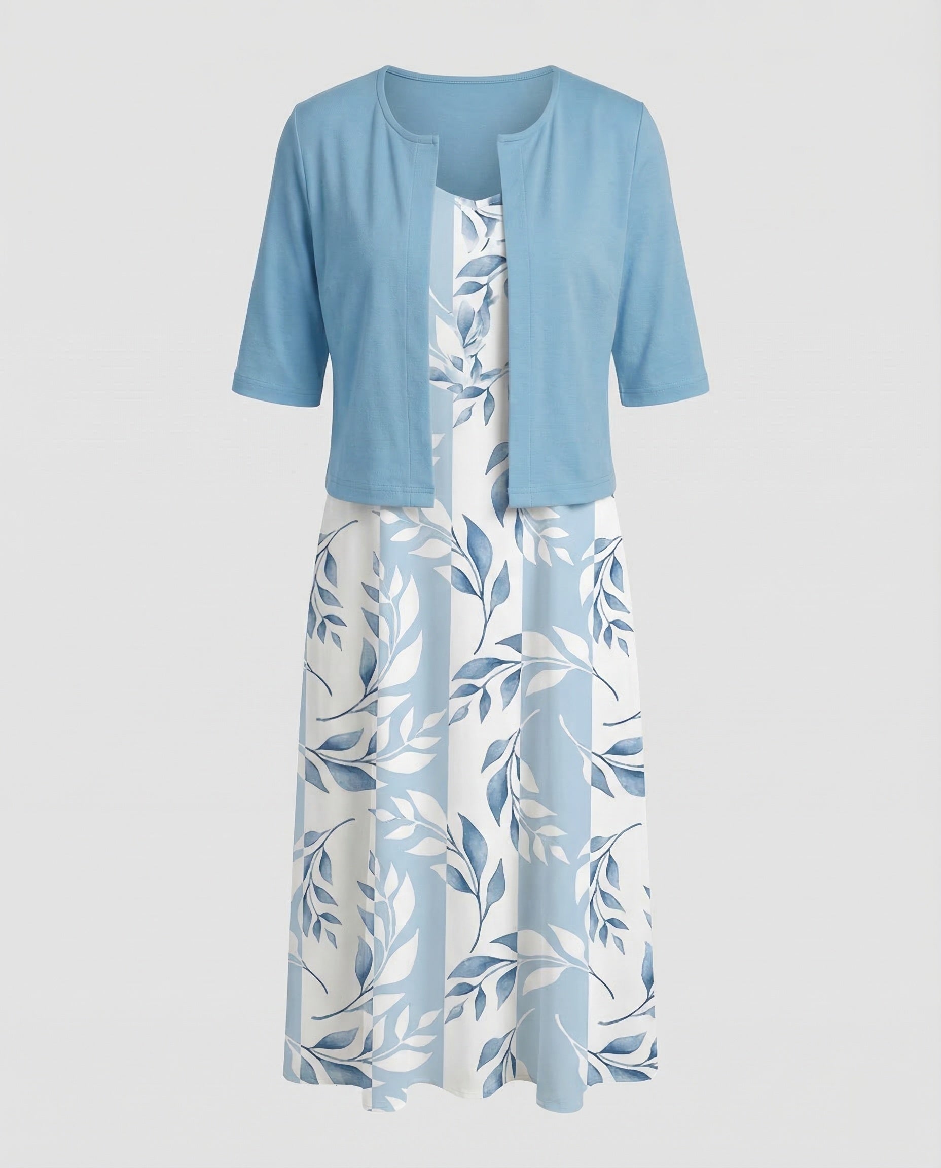 Women's Two-Piece Dress Set | Floral Crop Top & Round Neck | Summer