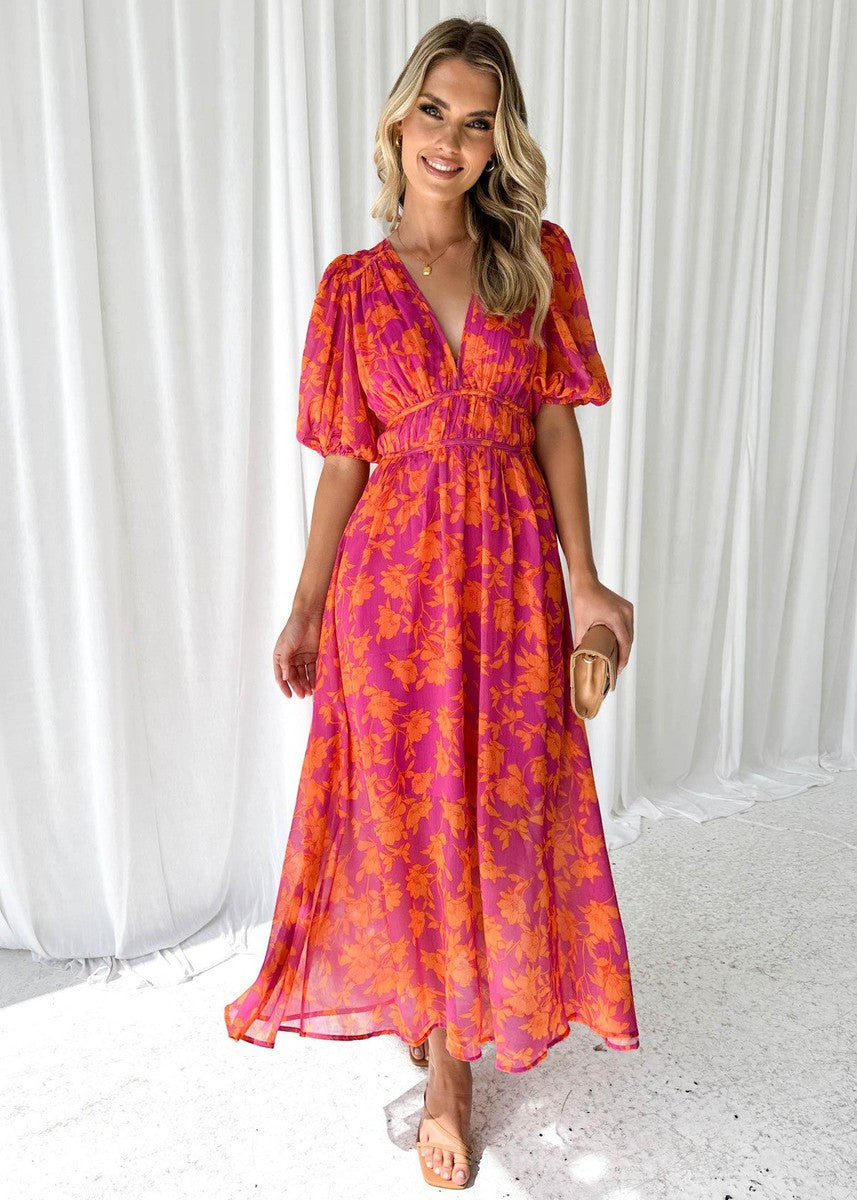 Selene | Women's Floral V Neck Maxi Wedding Guest Dress