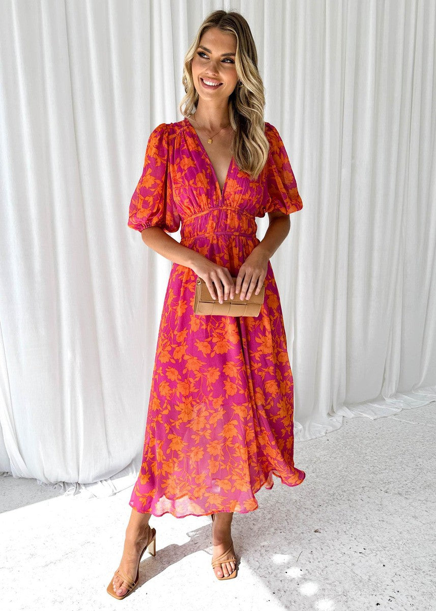 Selene | Women's Floral V Neck Maxi Wedding Guest Dress