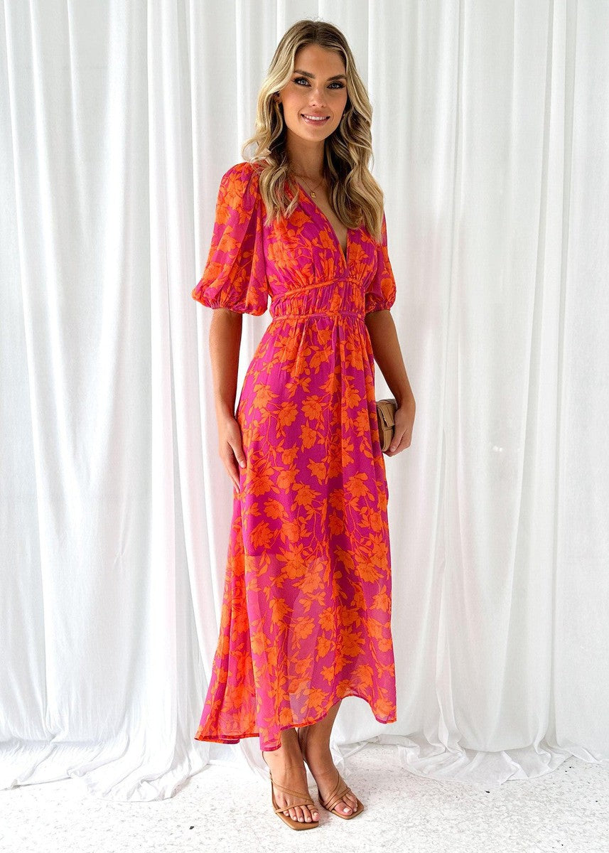 Selene | Women's Floral V Neck Maxi Wedding Guest Dress